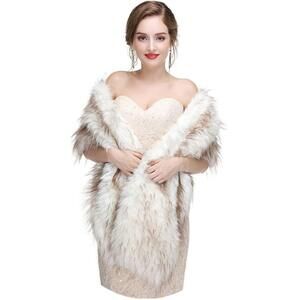 9326 Women's Long 1920 Faux Fur Shawl Bridal Wedding Wraps And Shawls